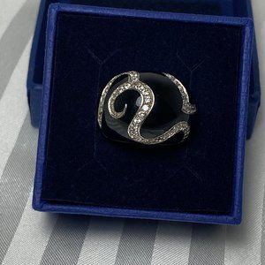 Victoria Wieck Sterling Silver Black Enamel CZ Swirl Dome Ring